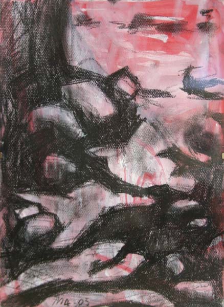 Varjoja ja heijastuksia IV  <br>sekatekniikka paperille, 2005
