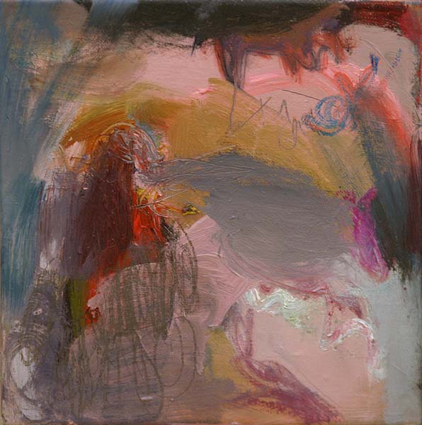 sarjasta Ohuempi punainen  <br>	öljy ja lyijykynä kankaalle 2005, 25 x 25 cm