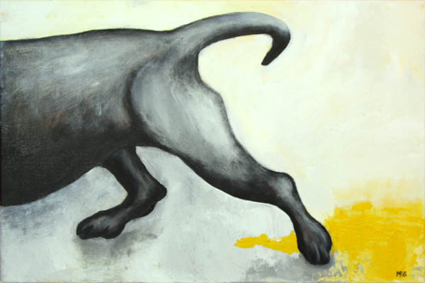 Syyllinen pakenee  <br>akryyli kankaalle, 2010