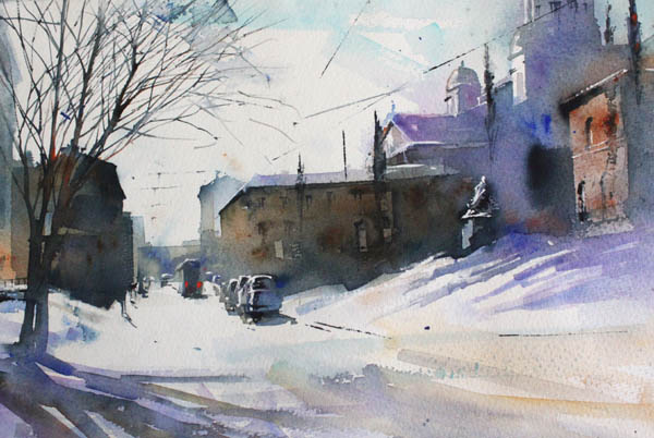 Talven valoa  <br>akvarelli 2011